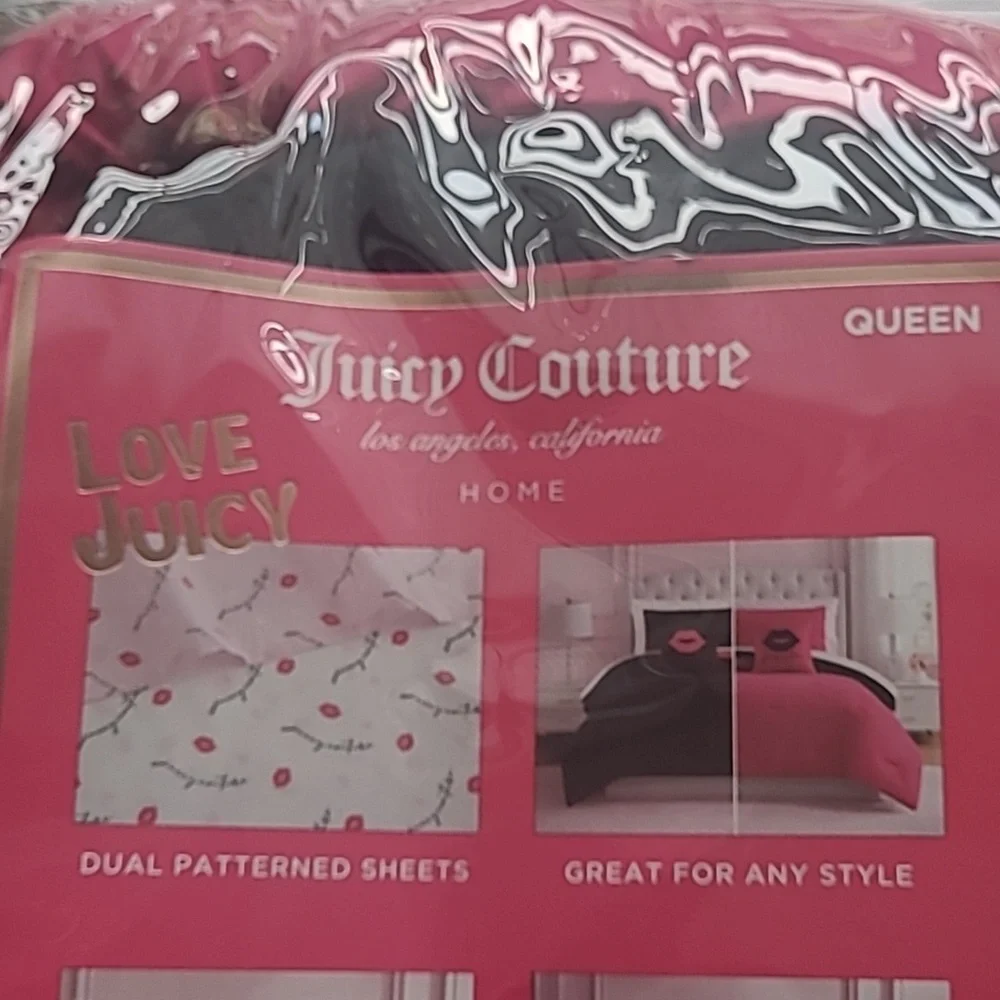 Juicy Couture Pink and Black Reversible Comforter Set - Queen